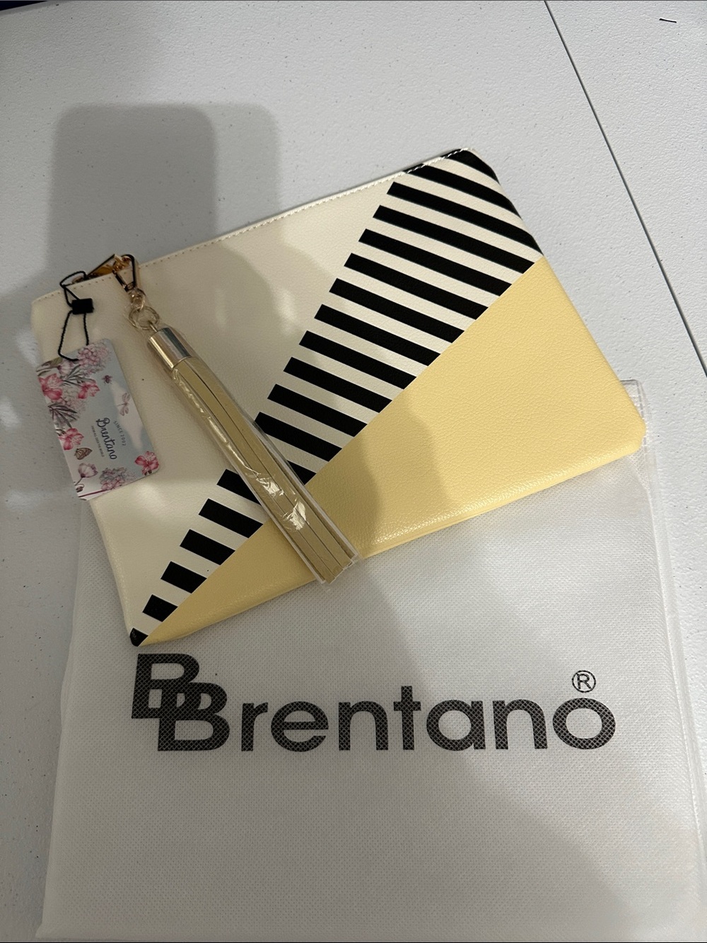 Brentano Yellow & Black Striped Wristlet Clutch